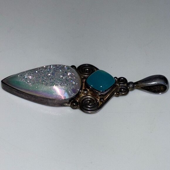 sajen moonstone & blue stone 925 silver pendant arrowhead turquoise - Picture 3 of 9